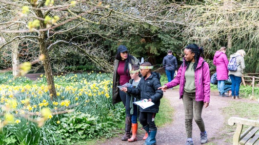 A family on the Easter trail at Beningbrough Hall, North Yorkshire